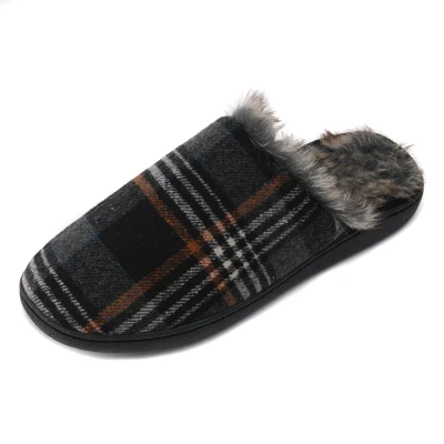 Pantoufles classiques et confortables en tweed à carreaux pour l'intérieur et l'extérieur avec doublure moelleuse, pantoufles chaudes d'hiver pour hommes